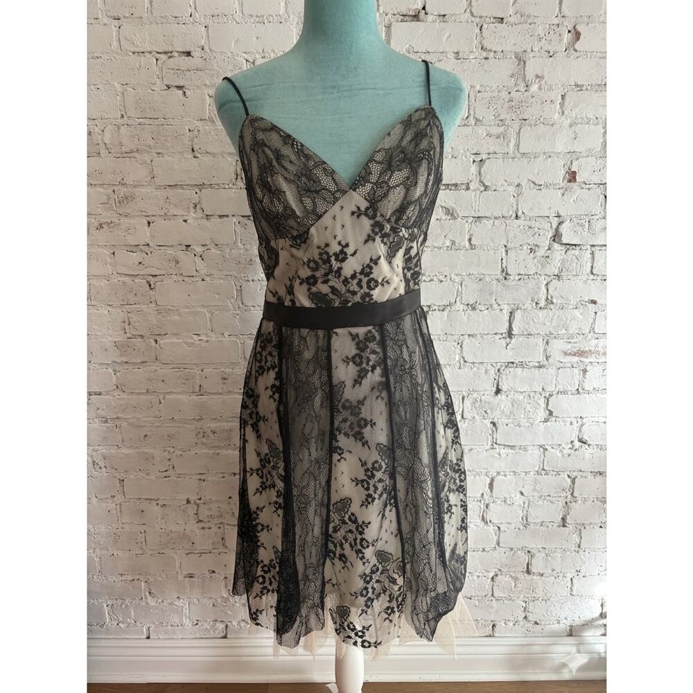 ABS BY ALLEN SCHWARTZ Black Lace Tulle Coquette Whimsigoth Illusion Dress 6 y2k